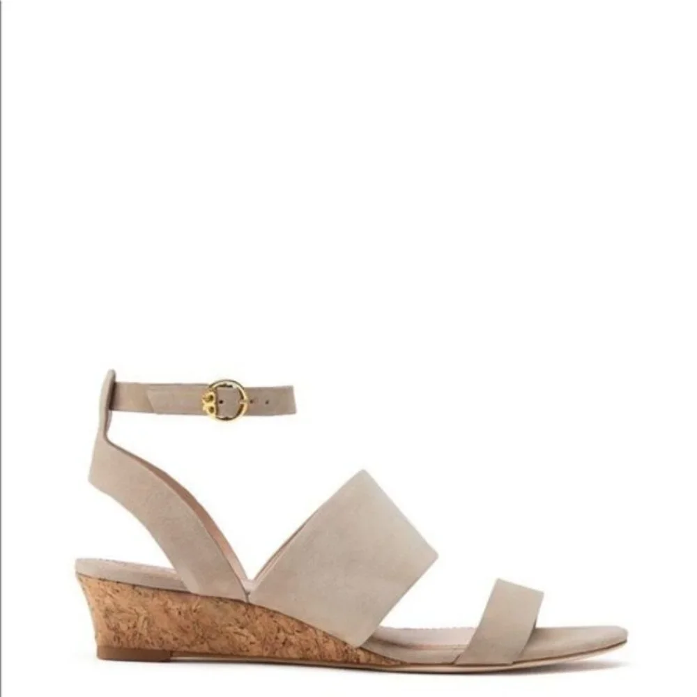 Tory Burch Leather Suede Cork Wedge Sandals Gray size 8.5M Comfort Preppy